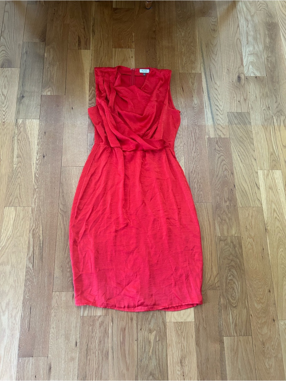 BCBG New York Vibrant Crimson Red Cowl Neck Sleeveless Midi Dress ❤️💃